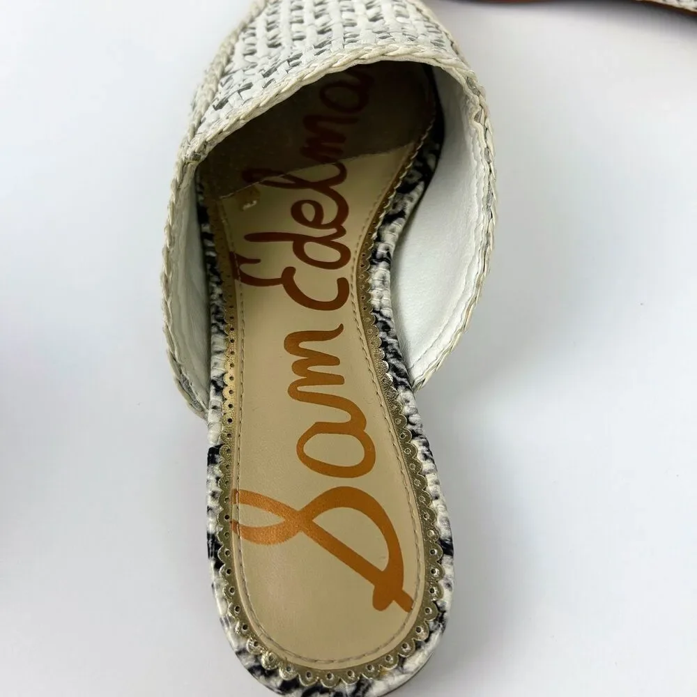Sam Edelman Elva Mules Slip On Flats Woven Leather Cream Pointed Toe Slides 7